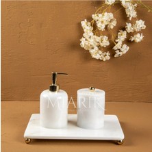 Miarik Design Dekoratif Beyaz Mermer Aksesuar Detaylı 3 Lu Banyo Seti Takımı