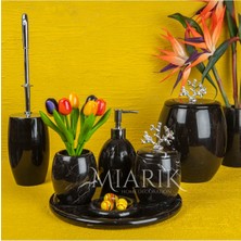 Miarik Design Dekoratif Siyah Mermer Banyo Seti Takımı 7 Li Pirinç Aksesuar Detaylı Tasarım Set