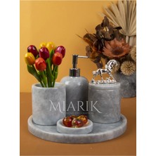 Miarik Design Dekoratif Grı Mermer Aksesuar Detaylı 5 Li Banyo Seti Takımı