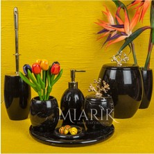 Miarik Design Dekoratif Siyah Mermer Banyo Seti Takımı 7 Li Pirinç Aksesuar Detaylı Tasarım Set