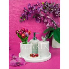Miarik Design Dekoratif Beyaz Mermer Yaprak Detaylı 5 Li Banyo Seti Takımı