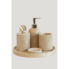 Miarik Design Klasik Bej Mermer Banyo Set 5 Parça Gold Aksesuar