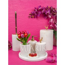Miarik Design Dekoratif Beyaz Mermer Geyik Aksesuar Detaylı 7 Li Banyo Seti Takımı