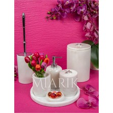 Miarik Design Dekoratif Beyaz Mermer Yaprak Detaylı 7 Li Banyo Seti Takımı
