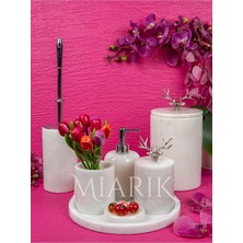 Miarik Design Dekoratif Beyaz Mermer Geyik Aksesuar Detaylı 7 Li Banyo Seti Takımı