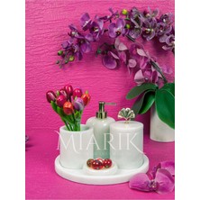Miarik Design Dekoratif Beyaz Mermer Yaprak Detaylı 5 Li Banyo Seti Takımı