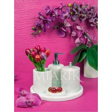 Miarik Design Dekoratif Beyaz Mermer Yaprak Detaylı 5 Li Banyo Seti Takımı