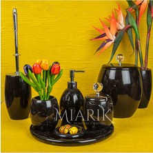 Miarik Design Dekoratif Siyah Mermer Banyo Seti Takımı 7 Li Pirinç Aksesuar Detaylı Tasarım Set