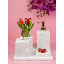 Miarik Design Dekoratif Mermer Düz Kare 5li Banyo Seti Takımı