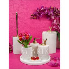Miarik Design Dekoratif Beyaz Mermer Geyik Aksesuar Detaylı 7 Li Banyo Seti Takımı