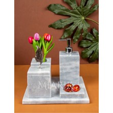 Miarik Design Dekoratif Mermer Düz Kare 5 Li Banyo Seti Takımı