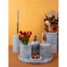 Miarik Design Dekoratif Mermer Gold Yaprak Detaylı 7 Li Banyo Seti Takımı