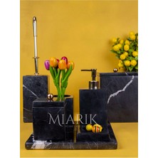 Miarik Design Dekoratif Sıyah Mermer Düz Kare Gold Uçan Geyik Detaylı 5 Li Banyo Seti Takımı
