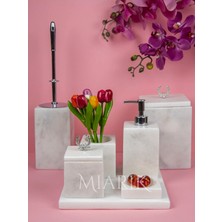 Miarik Design Dekoratif Mermer Düz Kare Sılver Tak Detaylı 7 Li Banyo Seti Takımı