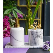 Miarik Design Dekoratif Leylak Mermer Gold Altın Mercan Detaylı 3 Lu Banyo Seti Takımı