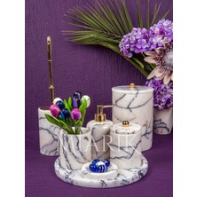 Miarik Design Dekoratif Leylak Beyaz Mermer Gold Top Detaylı 7 Li Banyo Seti Takımı