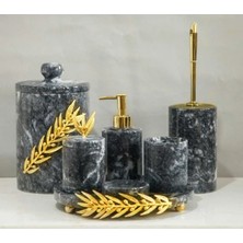 Miarik Design Dekoratif Gri Mermer Gold Zeytin Dalı Detaylı 7 Li Banyo Seti Takımı