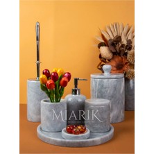 Miarik Design Dekoratif Grı Mermer Gümüş Kuş Kuğu Detaylı 7 Li Banyo Seti Takımı