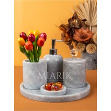 Miarik Design Dekoratif Grı Mermer Gümüş Kristal Detaylı 5 Li Banyo Seti Takımı