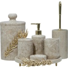 Miarik Design Dekoratif Bej Mermer Altın Zeytin Dalı Detaylı 7 Li Banyo Seti Takımı