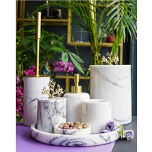 Miarik Design Dekoratif Leylak Beyaz Mermer Gold Mercan Detaylı 7 Li Banyo Seti Takımı