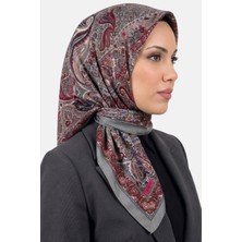 Hadiora Kadın Bordo Gri Etnik Desen Dikişli Yazma