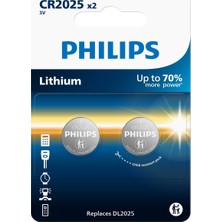 Philips CR2025 3V Lityum Düğme Pil,saat ve Kumanda Pili - DL2025 Muadili - CR2025P2/01B -2'li Paket