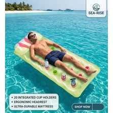 Yastıklı Deniz Yatağı - Inflatable Swimming Mattress / Havuz Yatağı Dik Yastıklı Bardaklı Şişme Yatak 188X71CM - Bestway 43015