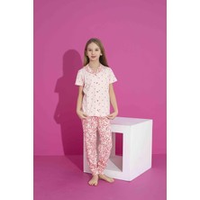 Ay Kids Kız Çocuk Yazlık Likralı  Penye Düğmeli Pijama Takımı 30271-