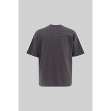Machinist Clothing Erkek Slogan Nakışlı Double Face Oversize Tişört Antrasit