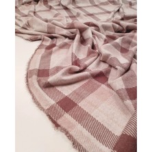 Kumaş Parça Pembe Bordo Ekru Ekoseli Jakarlı Interlok Kumaş Esnek Yumuşacık Hırkalık & Kazaklık En: 140CM
