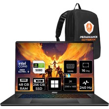 MSI Msı Stealth 16 Aı+ Intel Core Ultra 9-386H Rtx 5080 16GB 125W 48GB Ram 256GB SSD 16" Qhd+ 240Hz OLED WIN11 Pro B3WI003TRP451 Gaming Laptop + Per4 Çanta