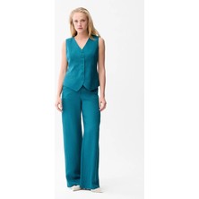 Love My Body Keten Cepli Bol Paça Pantolon Petrol 153L9368004
