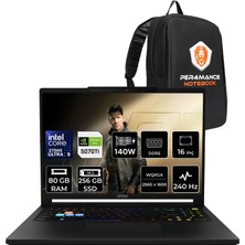 MSI Msı Raider 16 Hx Core Ultra 9 275HX Rtx 5070 Ti 12GB 140W 80GB Ram 256GB SSD 16" Qhd+ 240Hz Freedos B2WH091TRP343 Gaming Laptop + Per4 Çanta