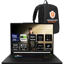 MSI Msı Raider 16 Hx Core Ultra 9 275HX Rtx 5070 Ti 12GB 140W 32GB Ram 512GB SSD 16" Qhd+ 240Hz Freedos B2WH091TRP320 Gaming Laptop + Per4 Çanta