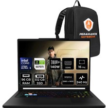 MSI Msı Raider 16 Hx Core Ultra 9 275HX Rtx 5070 Ti 12GB 140W 96GB Ram 512GB SSD 16" Qhd+ 240Hz Freedos B2WH091TRP350 Gaming Laptop + Per4 Çanta