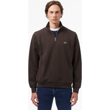 Lacoste Men's Classic Fit Neck Zip Sweatshirt Yarım Fermuarlı Yüksek Yaka Pamuklu Sweatshirt Kahverengi