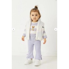 Rapapa Kız Bebek 3’lü Takım Yelekli Sweatshirt ve Fiyonklu Pantolon Takım 1069-Y