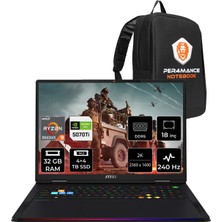 MSI Msı Raider A18 Hx Amd Ryzen 9-8940HX Rtx 5070 Ti 12GB 140W 32GB Ram 4tb + 4tb SSD 18" 2k Qhd+ 240Hz Freedos A8WHG280TRP324 Gaming Laptop + Per4 Çanta