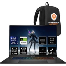 MSI Msı Stealth 16 Aı+ Intel Core Ultra 9-386H Rtx 5070 Ti 12GB 125W 32GB Ram 4tb + 4tb SSD 16" Qhd+ 240Hz OLED Freedos B3WH011TRP324 Gaming Laptop + Per4 Çanta