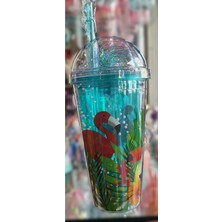 Ada Çanta Kırtasiye Flamingo Figürlü Işıklı Model Süslü Kapaklı Pipetli Plastik Bardak 450ML NR490195