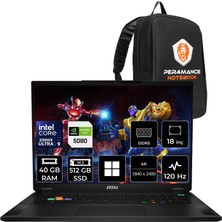MSI Msı Stealth 18 Hx Intel Core Ultra 9-290HX Plus Rtx 5080 16GB 150W 40GB Ram 512GB SSD 18" 4K Uhd+ 120Hz WIN11 Home A2WI081TRP326 Gaming Laptop + Per4 Çanta