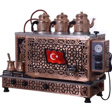 Kutlu Ticaret KUTLU BAYRAK 3 Demlikli Bakır Çay Kazanı 35 lt 4,65 kW Güç ve Otomatik Su Alma Özelliği
