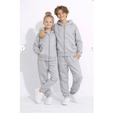 Ay Kids Unisex Mevsimlik Çocuk Gri Fermuarlı Kapüşonlu Eşofman Takımı – 0785-