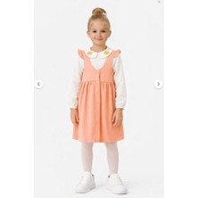 Ay Kids Kız Çocuk Askılı Fitilli Elbise Takım – Çiçek İşlemeli Yaka Detaylı Bluz-1554-S-