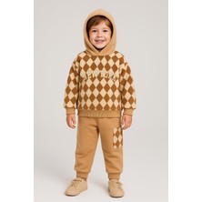 Ay Kids Erkek  Çocuk 2’li Takım Kapüşonlu Peluş Sweatshirt & Cepli Eşofman Alt 10721-