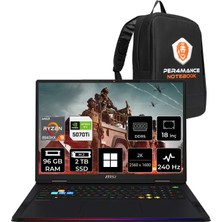 MSI Msı Raider A18 Hx Amd Ryzen 9-8940HX Rtx 5070 Ti 12GB 140W 96GB Ram 2tb SSD 18" 2k Qhd+ 240Hz WIN11 Pro A8WHG280TRP472 Gaming Laptop + Per4 Çanta