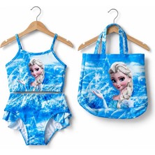 Ay Kids Kız Çocuk Bikini Takımı ve Plaj Çantası Seti 1105-MAVİ