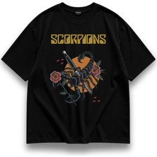Fuddy Moda  Oversize Scorpions Baskılı Tişört, Rock Metal Temalı T-Shirt
