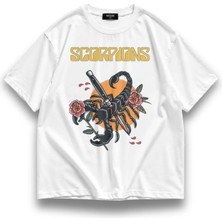 Fuddy Moda  Oversize Scorpions Baskılı Tişört, Rock Metal Temalı T-Shirt